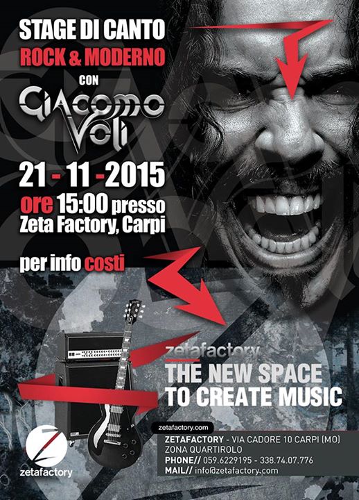 EVENTO: sabato 21-11 Giacomo Voli rock clinic allo Zeta Factory